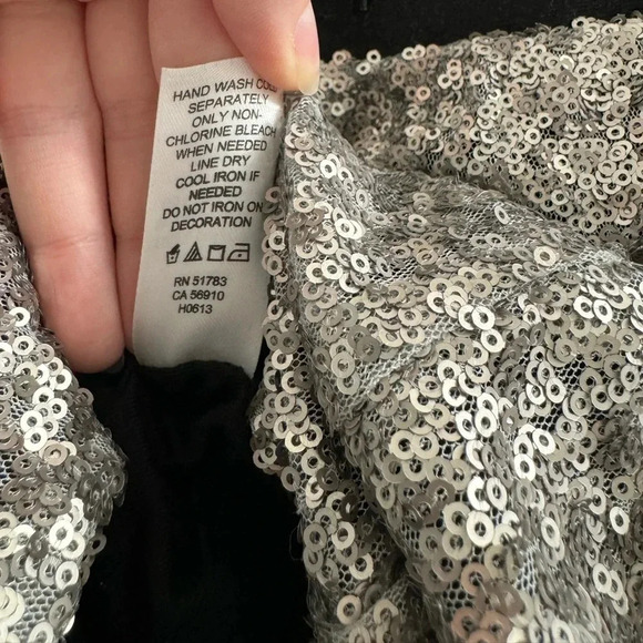 Maurices black with silver sequin elastic band skirt with slit in back - Picture 6 of 9